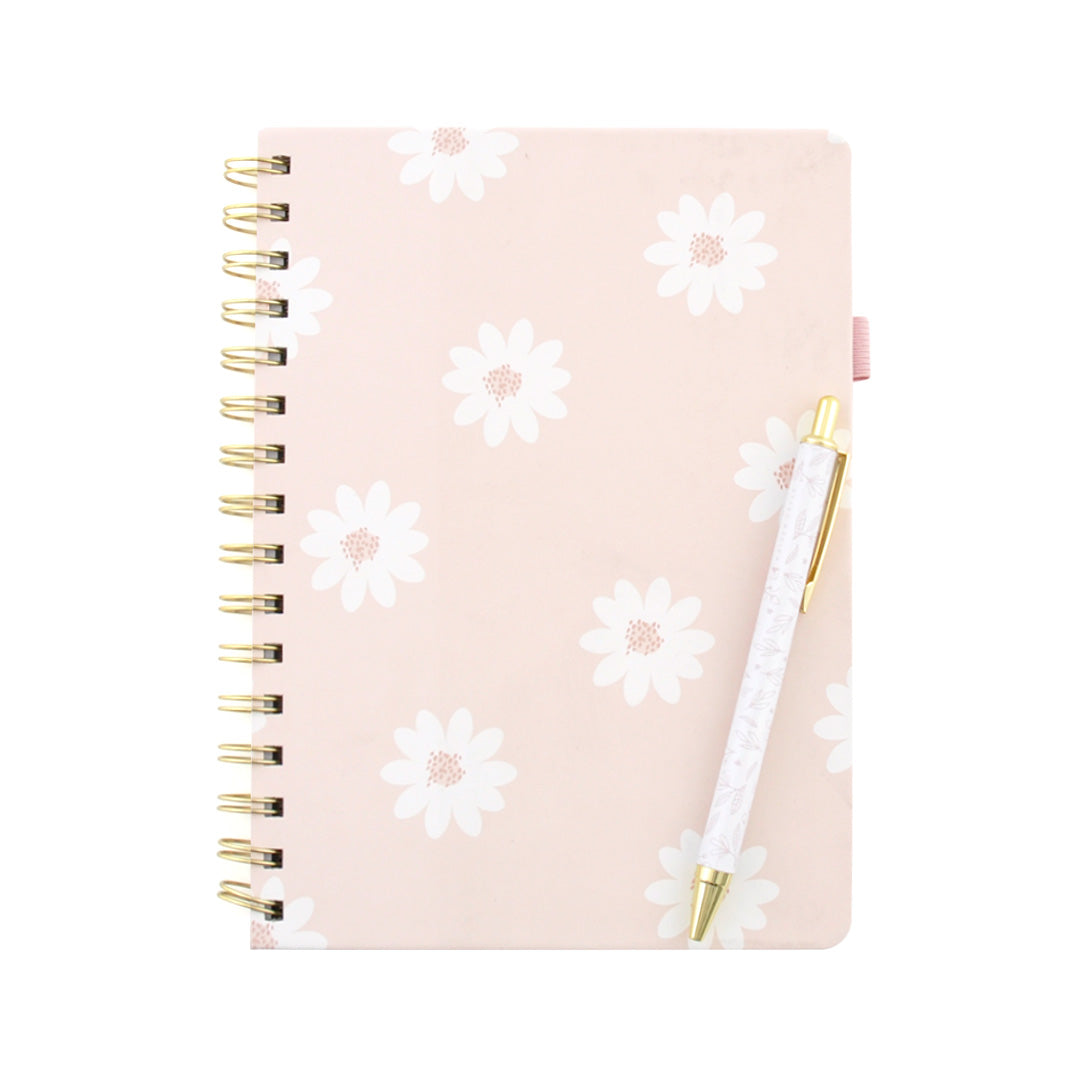 Hardcover Notebook With Pen - Blush Daisy